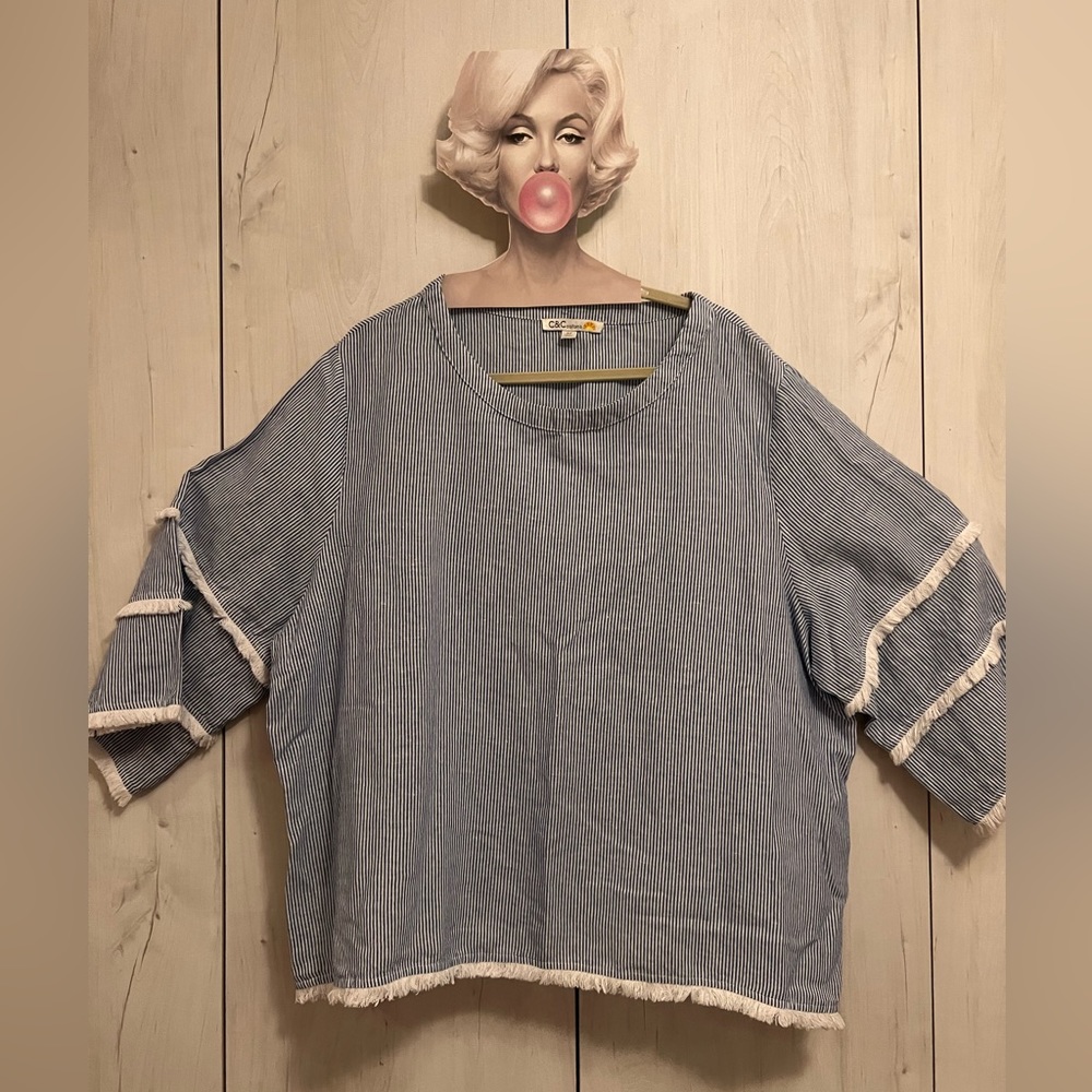 Blue and white striped top